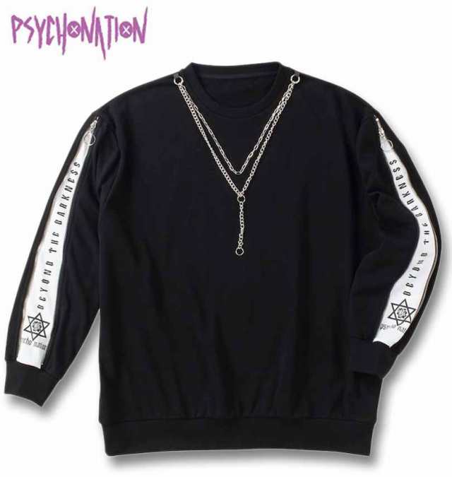 大きいサイズ PSYCHO NATION 袖ジップ ネックレス付 クルートレーナー ブラック 3L 4L 5L 6L/1278-4305-2-128の通販は 14,080円