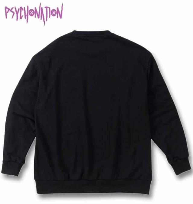 大きいサイズ PSYCHO NATION 袖ジップ ネックレス付 クルートレーナー ブラック 3L 4L 5L 6L/1278-4305-2-128
