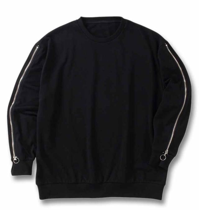 大きいサイズ PSYCHO NATION 袖ジップ ネックレス付 クルートレーナー ブラック 3L 4L 5L 6L/1278-4305-2-128