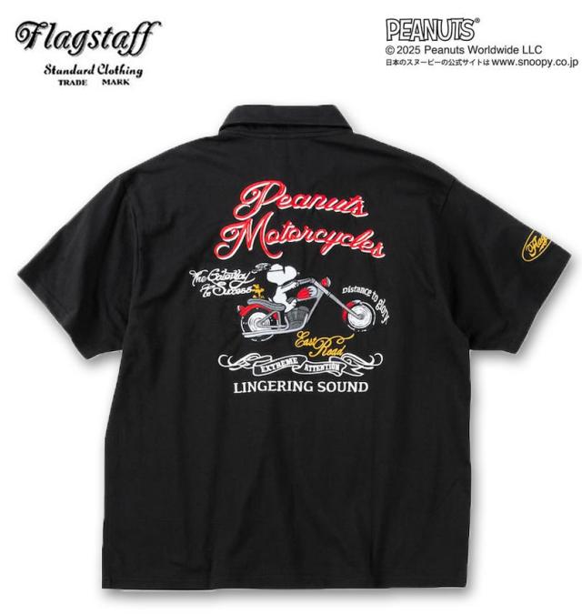 大きいサイズ FLAGSTAFF×PEANUTS スヌーピーコラボ 半袖 ポロシャツ ブラック 3L 4L 5L 6L 8L/1278-5229-1-128