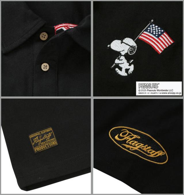 大きいサイズ FLAGSTAFF×PEANUTS スヌーピーコラボ 半袖 ポロシャツ ブラック 3L 4L 5L 6L 8L/1278-5229-1-128