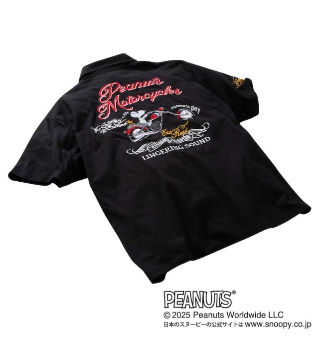 大きいサイズ FLAGSTAFF×PEANUTS スヌーピーコラボ 半袖 ポロシャツ ブラック 3L 4L 5L 6L 8L/1278-5229-1-128