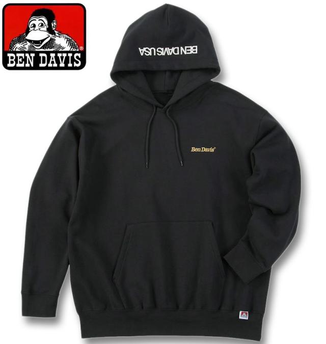 大きいサイズ BEN DAVIS レーベル刺繍 プルパーカー ブラック 3L 4L 5L 6L/1278-5612-2-128
