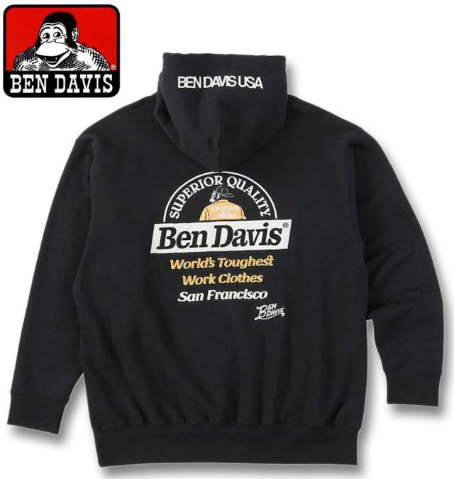 大きいサイズ BEN DAVIS レーベル刺繍 プルパーカー ブラック 3L 4L 5L 6L/1278-5612-2-128