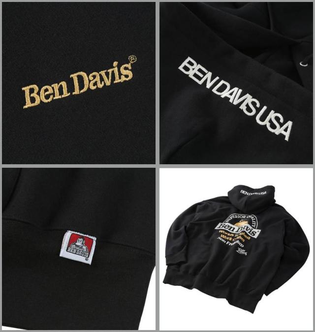 大きいサイズ BEN DAVIS レーベル刺繍 プルパーカー ブラック 3L 4L 5L 6L/1278-5612-2-128