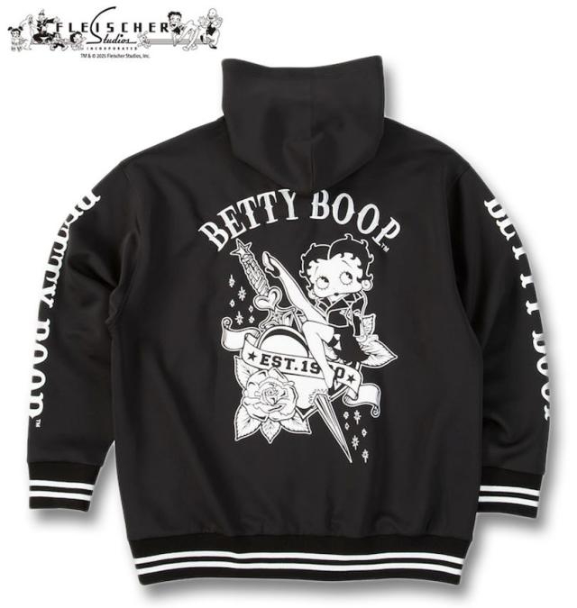 大きいサイズ BETTY BOOP ダンボールニット フルジップ パーカー ブラック 3L 4L 5L 6L/1278-5621-2-128