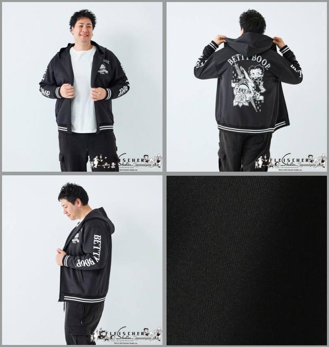 大きいサイズ BETTY BOOP ダンボールニット フルジップ パーカー ブラック 3L 4L 5L 6L/1278-5621-2-128