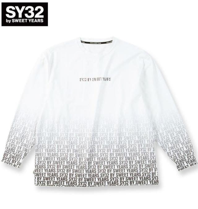 大きいサイズ SY32 by SWEET YEARS グラデーションロゴ 長袖 Tシャツ ホワイト 3L 4L 5L 6L/1278-5602-1-130
