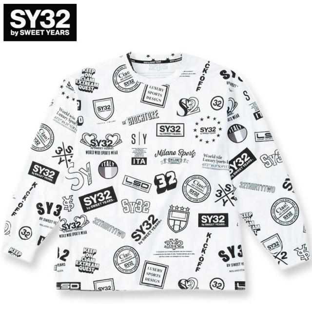 大きいサイズ SY32 by SWEET YEARS グラフィックパターン 長袖 Tシャツ ホワイトシンボル 3L 4L 5L 6L/1278-5603-1-130