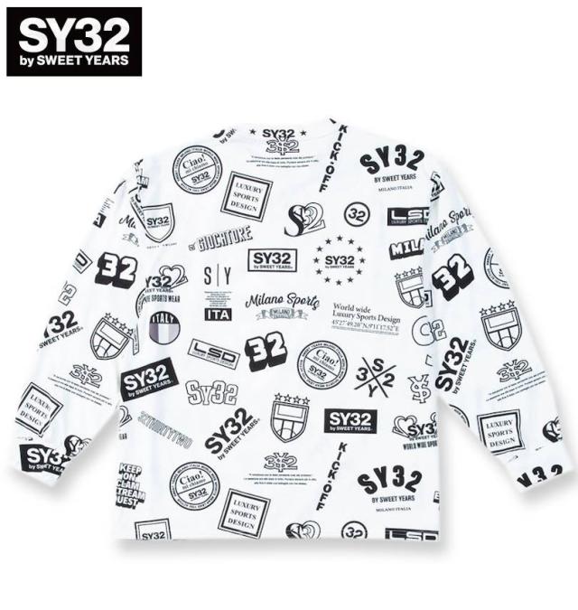大きいサイズ SY32 by SWEET YEARS グラフィックパターン 長袖 Tシャツ ホワイトシンボル 3L 4L 5L 6L/1278-5603-1-130