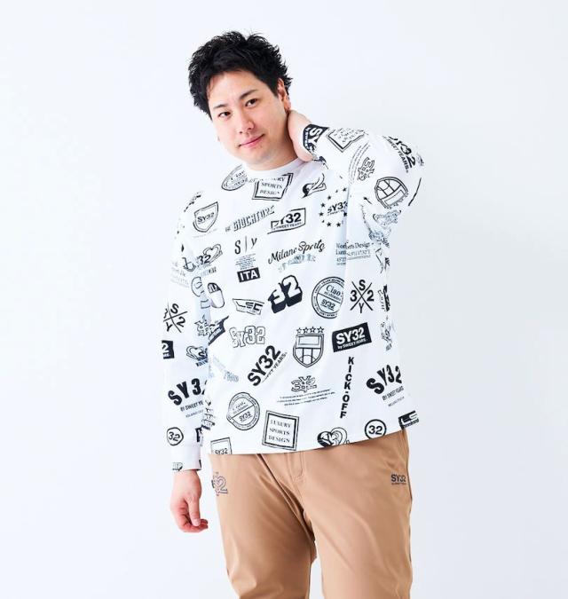 大きいサイズ SY32 by SWEET YEARS グラフィックパターン 長袖 Tシャツ ホワイトシンボル 3L 4L 5L 6L/1278-5603-1-130