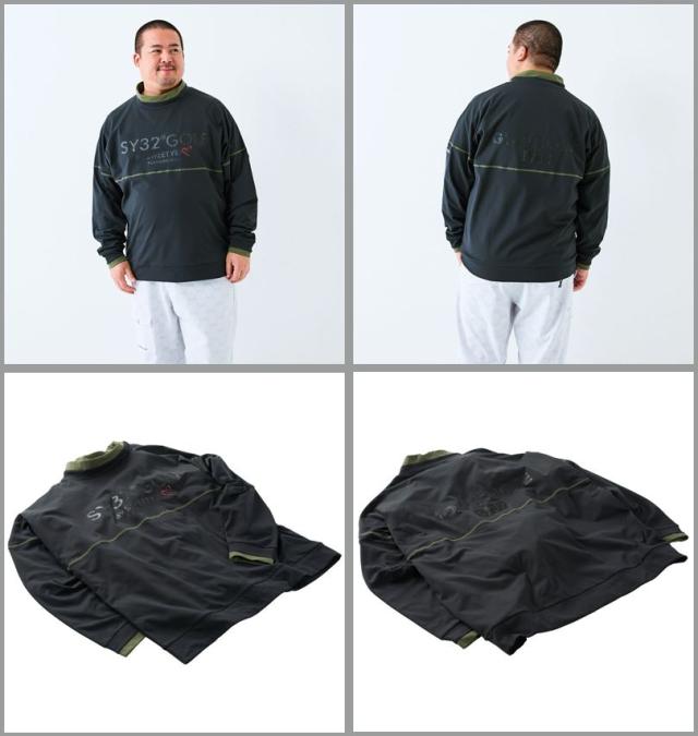 大きいサイズ SY32 by SWEET YEARS ゴルフ ウルトラライト バックブラッシュド モック スウェット ブラック 3L 4L 5L 6L/1278-5607-2-230