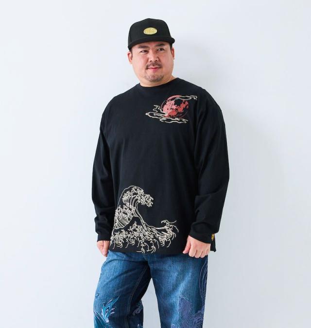 大きいサイズ 絡繰魂 昇り錦鯉 長袖 Tシャツ ブラック 3L 4L 5L 6L/1258-5340-1-138