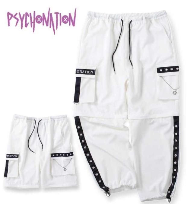 大きいサイズ PSYCHO NATION 脱着 ハトメ カーゴパンツ 2way ホワイト 3L 4L 5L 6L/1274-4335-1-138
