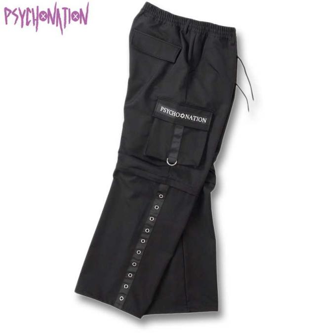 大きいサイズ PSYCHO NATION 脱着 ハトメ カーゴパンツ 2way ブラック 3L 4L 5L 6L/1274-4335-2-138