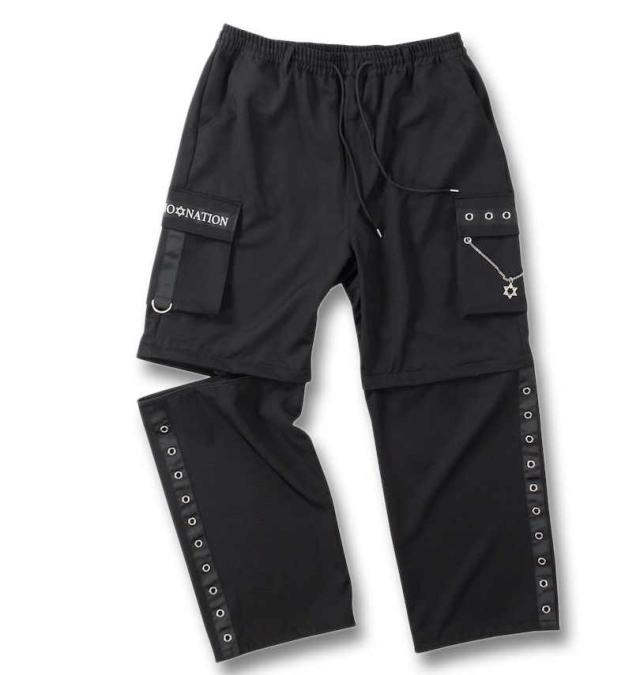 大きいサイズ PSYCHO NATION 脱着 ハトメ カーゴパンツ 2way ブラック 3L 4L 5L 6L/1274-4335-2-138