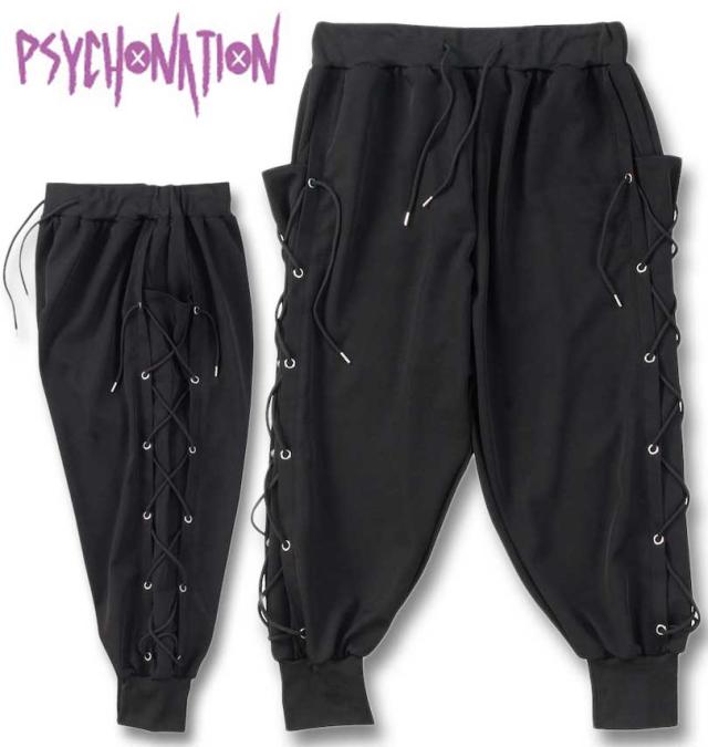 大きいサイズ PSYCHO NATION サイドレースアップパンツ ブラック×ブラック 3L 4L 5L 6L/1274-4520-2-138