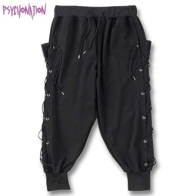 大きいサイズ PSYCHO NATION サイドレースアップパンツ ブラック×ブラック 3L 4L 5L 6L/1274-4520-2-138