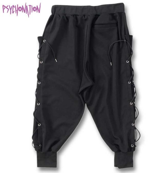 大きいサイズ PSYCHO NATION サイドレースアップパンツ ブラック×ブラック 3L 4L 5L 6L/1274-4520-2-138
