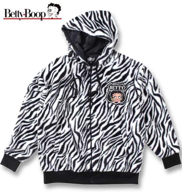 大きいサイズ BETTY BOOP フェイクファー フルジップパーカージャケット ゼブラ 3L 4L 5L 6L/1278-3622-1-138