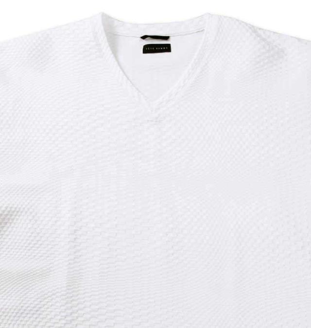 大きいサイズ TETE HOMME ブリスタージャガード Vネック長袖Tシャツ ホワイト 3L 4L 5L 6L/1278-3635-1-138
