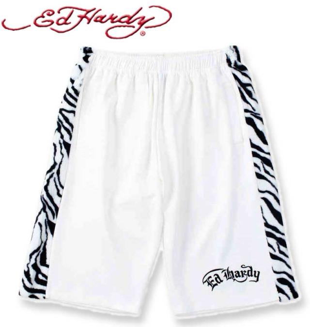 大きいサイズ Ed Hardy ゼブラ フェイクファーライン 半袖 ジャージ 上下セット ホワイト 3L 4L 5L 6L 8L/1278-4517-1-138