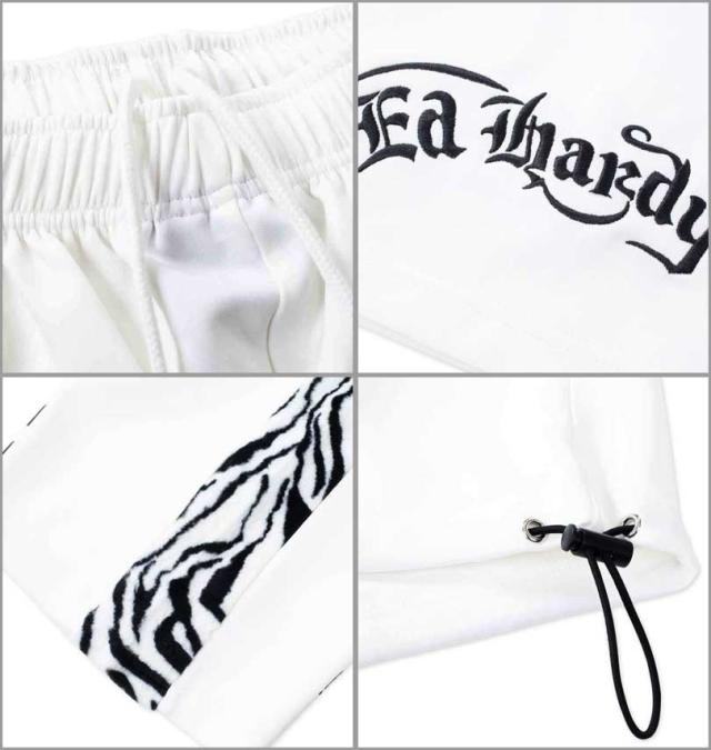 大きいサイズ Ed Hardy ゼブラ フェイクファーライン 半袖 ジャージ 上下セット ホワイト 3L 4L 5L 6L 8L/1278-4517-1-138