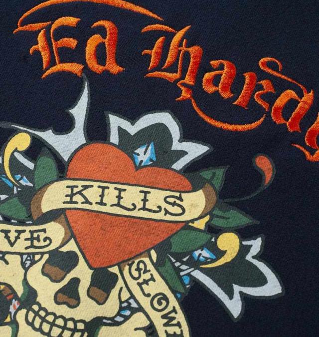 大きいサイズ Ed Hardy 裏毛 刺繍&プリント フルジップ パーカー ネイビー 3L 4L 5L 6L/1278-4641-1-138