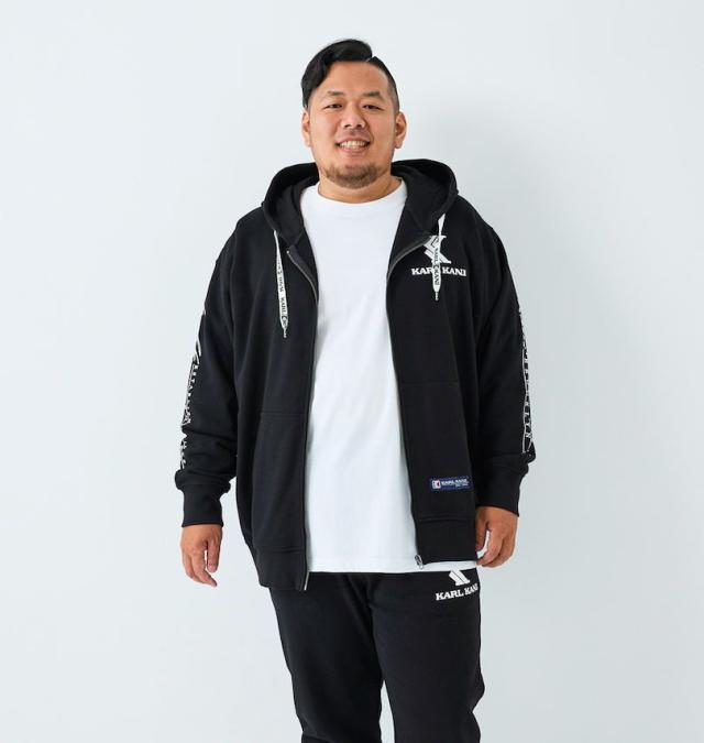 大きいサイズ KARL KANI 裏毛 フルジップ パーカー ブラック 3L 4L 5L 6L 8L/1278-5336-2-138