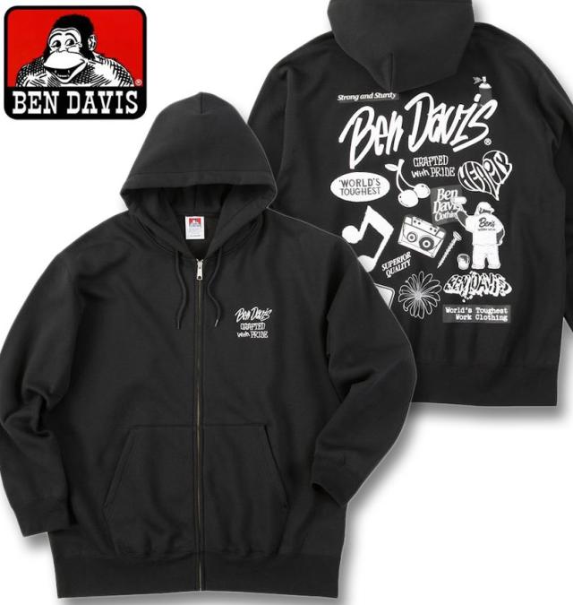 大きいサイズ BEN DAVIS セレクション フルジップ パーカー ブラック 3L 4L 5L 6L/1278-5613-2-138