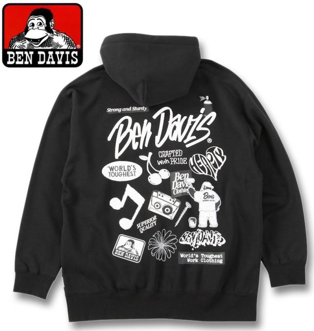 大きいサイズ BEN DAVIS セレクション フルジップ パーカー ブラック 3L 4L 5L 6L/1278-5613-2-138