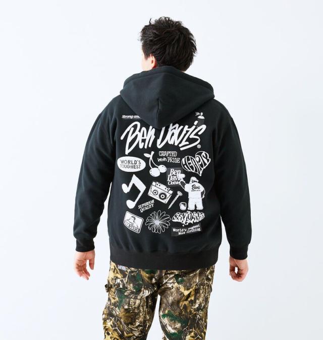 大きいサイズ BEN DAVIS セレクション フルジップ パーカー ブラック 3L 4L 5L 6L/1278-5613-2-138