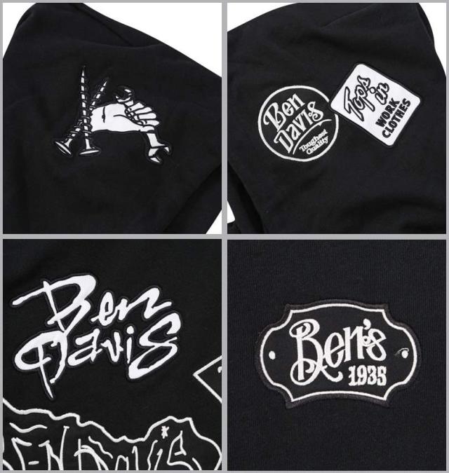 大きいサイズ BEN DAVIS 裏毛 マルチワッペン プルパーカー ブラック 3L 4L 5L 6L/1278-6100-2-138_4