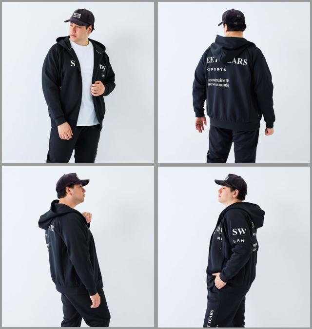 大きいサイズ SY32 by SWEET YEARS ダンボールニット フルジップ パーカー ブラック 3L 4L 5L 6L/1278-5604-2-240