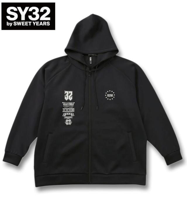 大きいサイズ SY32 by SWEET YEARS ダブルニット マルチロゴ フルジップ パーカー ブラック 3L 4L 5L 6L/1278-6120-2-240