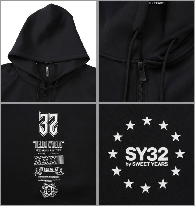 大きいサイズ SY32 by SWEET YEARS ダブルニット マルチロゴ フルジップ パーカー ブラック 3L 4L 5L 6L/1278-6120-2-240