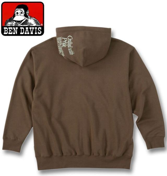 大きいサイズ BEN DAVIS スラントロゴ フルジップ パーカー ブラウン 3L 4L 5L 6L/1278-5614-2-145