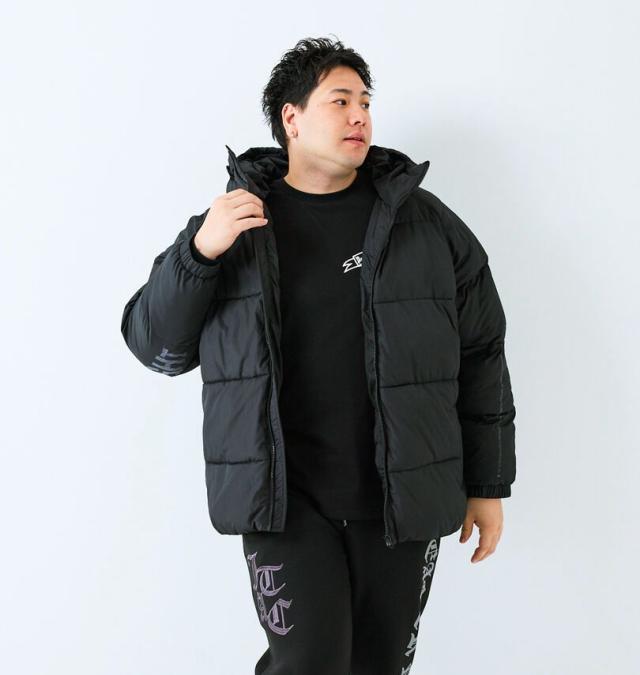 大きいサイズ in the attic バックアーチロゴ フェイクダウン ブルゾン ブラック 3L 4L 5L 6L/1253-5331-2-148