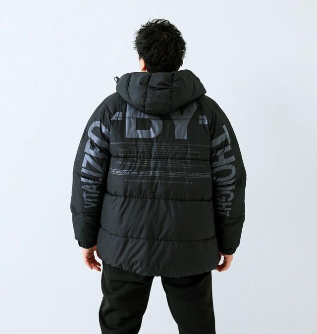 大きいサイズ in the attic バックアーチロゴ フェイクダウン ブルゾン ブラック 3L 4L 5L 6L/1253-5331-2-148