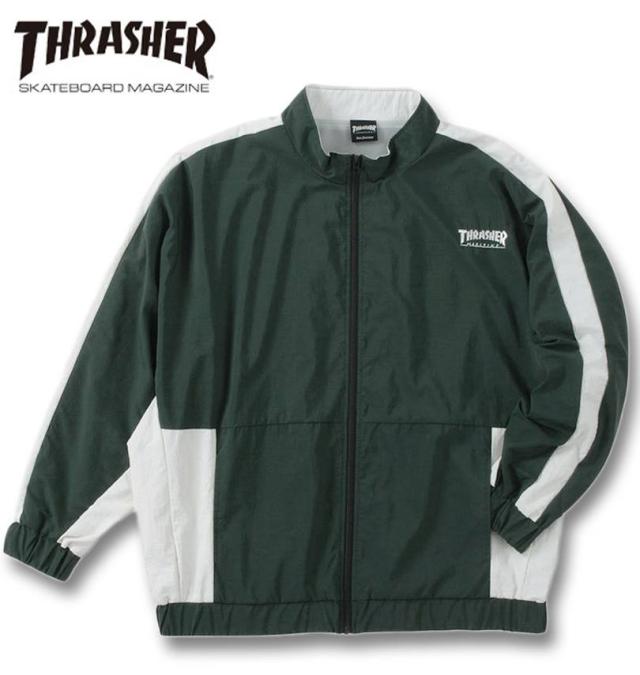 大きいサイズ THRASHER ナイロンワッシャー 裏メッシュ ブルゾン ダークグリーン×ホワイト 3L 4L 5L 6L/1273-4325-1-148