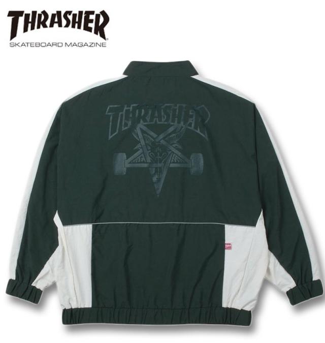 大きいサイズ THRASHER ナイロンワッシャー 裏メッシュ ブルゾン ダークグリーン×ホワイト 3L 4L 5L 6L/1273-4325-1-148