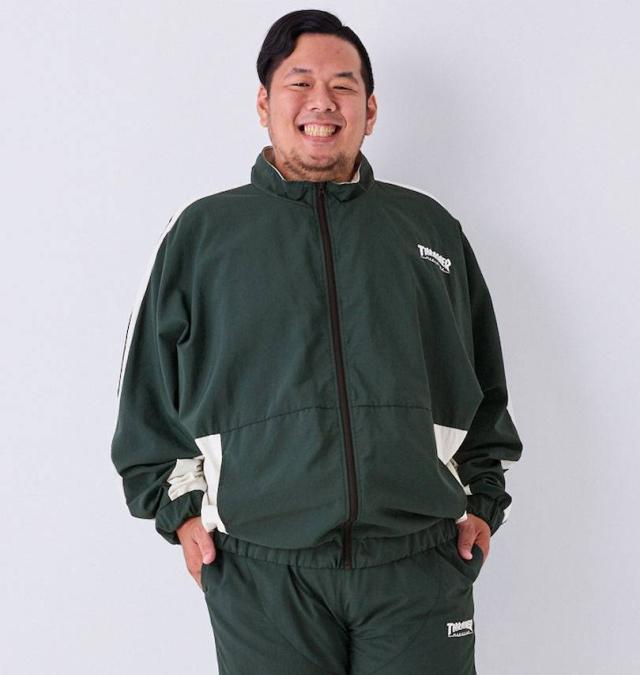 大きいサイズ THRASHER ナイロンワッシャー 裏メッシュ ブルゾン ダークグリーン×ホワイト 3L 4L 5L 6L/1273-4325-1-148