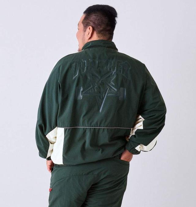 大きいサイズ THRASHER ナイロンワッシャー 裏メッシュ ブルゾン ダークグリーン×ホワイト 3L 4L 5L 6L/1273-4325-1-148