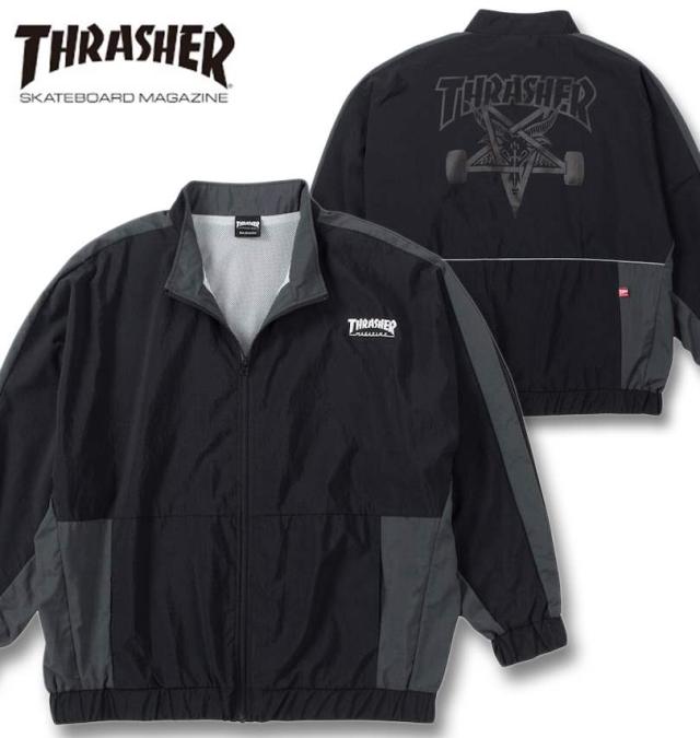 大きいサイズ THRASHER ナイロンワッシャー 裏メッシュ ブルゾン ブラック×チャコール 3L 4L 5L 6L/1273-4325-2-148