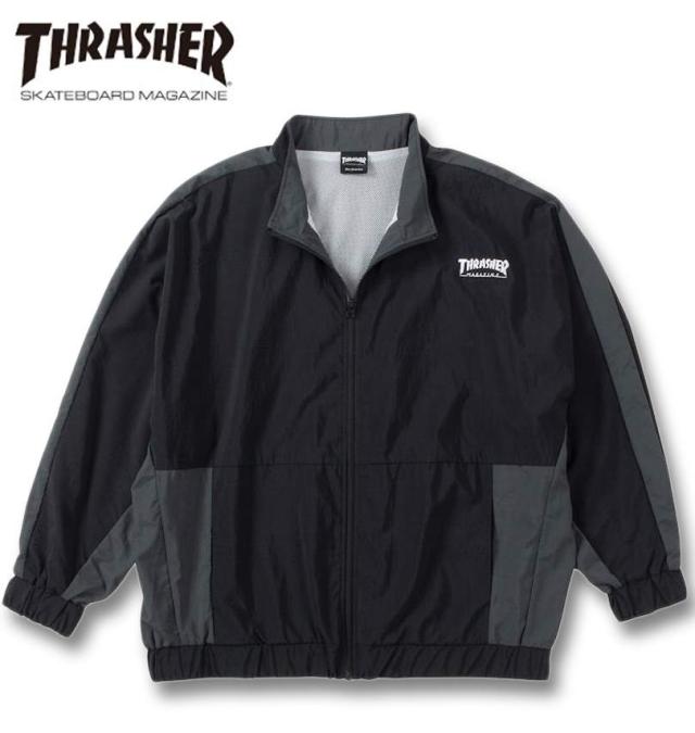 大きいサイズ THRASHER ナイロンワッシャー 裏メッシュ ブルゾン ブラック×チャコール 3L 4L 5L 6L/1273-4325-2-148