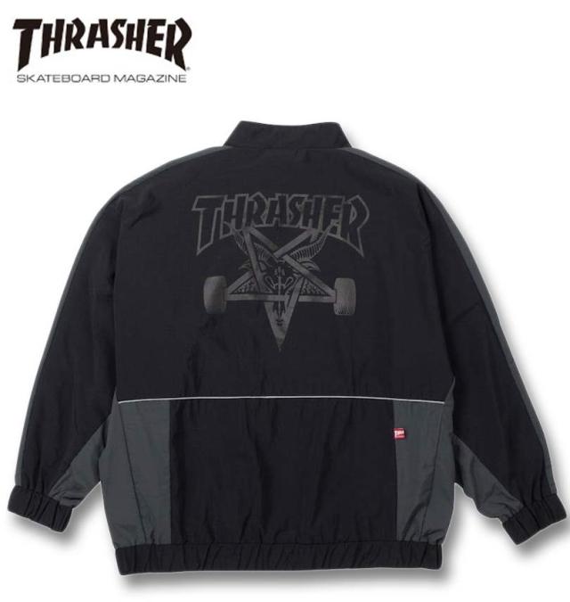 大きいサイズ THRASHER ナイロンワッシャー 裏メッシュ ブルゾン ブラック×チャコール 3L 4L 5L 6L/1273-4325-2-148