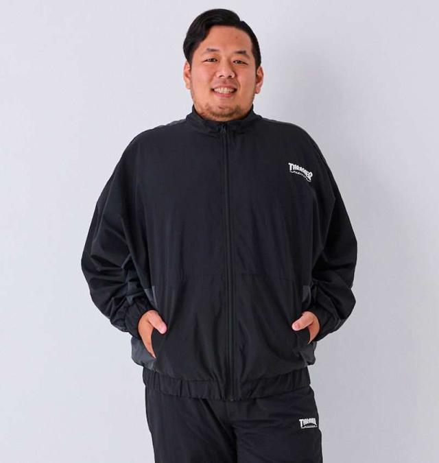 大きいサイズ THRASHER ナイロンワッシャー 裏メッシュ ブルゾン ブラック×チャコール 3L 4L 5L 6L/1273-4325-2-148