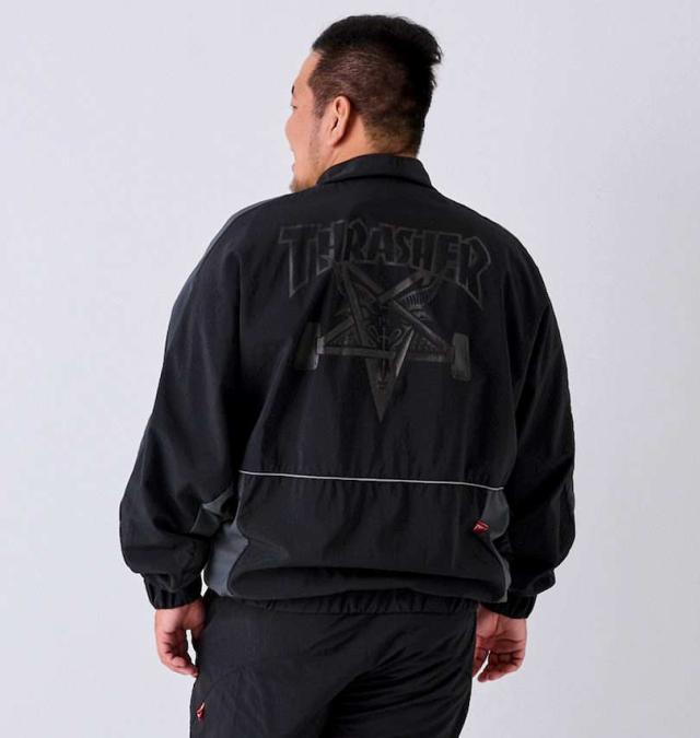 大きいサイズ THRASHER ナイロンワッシャー 裏メッシュ ブルゾン ブラック×チャコール 3L 4L 5L 6L/1273-4325-2-148