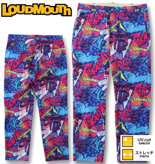 大きいサイズ LOUDMOUTH ストレッチツイル柄 ロングパンツ クレイジーグラフ 100cm〜120cm/1274-3335-1-248