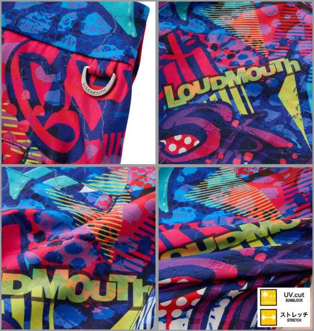 大きいサイズ LOUDMOUTH ストレッチツイル柄 ロングパンツ クレイジーグラフ 100cm〜120cm/1274-3335-1-248